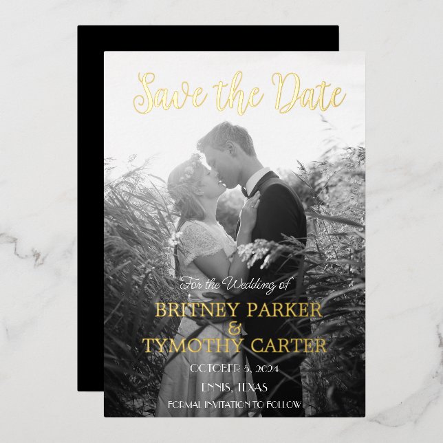 Modernes QR Code Foto Script Black Wedding Folieneinladung (Vorderseite/Rückseite)