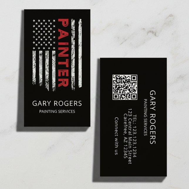 Modernes QR Code Maler amerikanisches Flag Visitenkarte (Von Creator hochgeladen)
