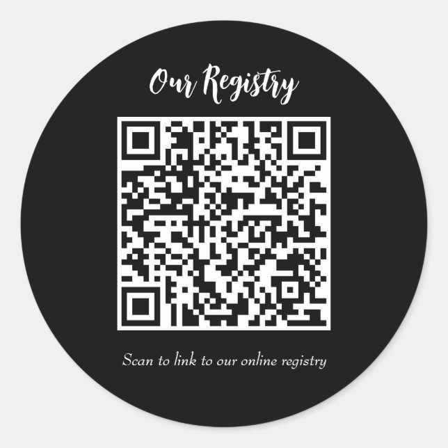 Modernes QR Code Scanable Wedding Registry Runder Aufkleber (Vorderseite)