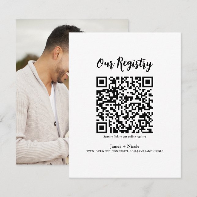 Modernes QR Code Scannable Wedding Registry Einladung (Vorne/Hinten)