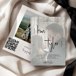 Modernes QR CODE Skript heißt 2 Fotos Hochzeit Einladung