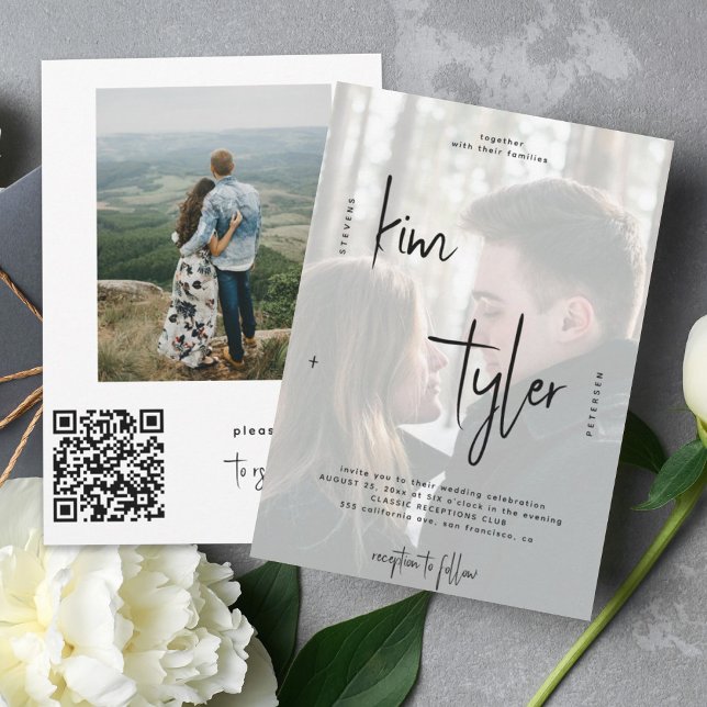 Modernes QR CODE Skript heißt 2 Fotos Hochzeit Einladung (Von Creator hochgeladen)