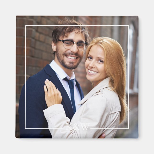 Modernes Quadrat Rahmen Mit Monogramm Foto Magnet (Vorne)