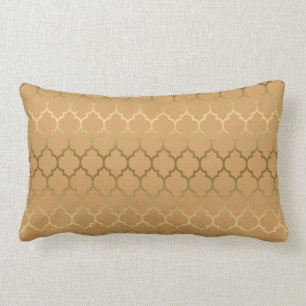 Modernes Quatrefolienmuster aus Gold und Light Bro Lendenkissen
