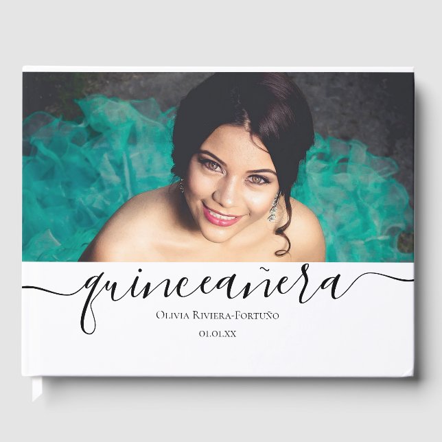 Modernes Quinceañera Custom Foto Quince Años Party Gästebuch (Vorderseite)