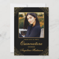 Modernes Quinceanera Foto Gold Glitzer Black