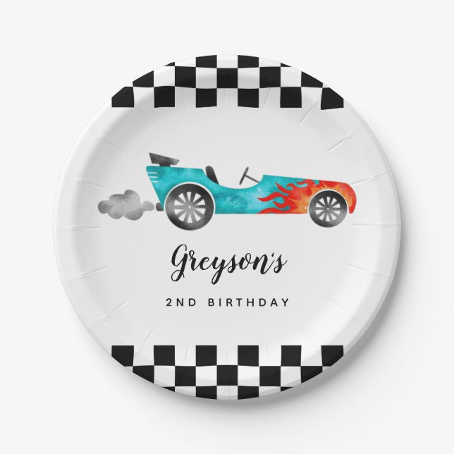 Modernes Race Car Boy Birthday Party Paper Plate Pappteller (Vorderseite)