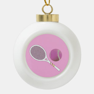 Modernes Racket mit rosa Tennisball Keramik Kugel-Ornament