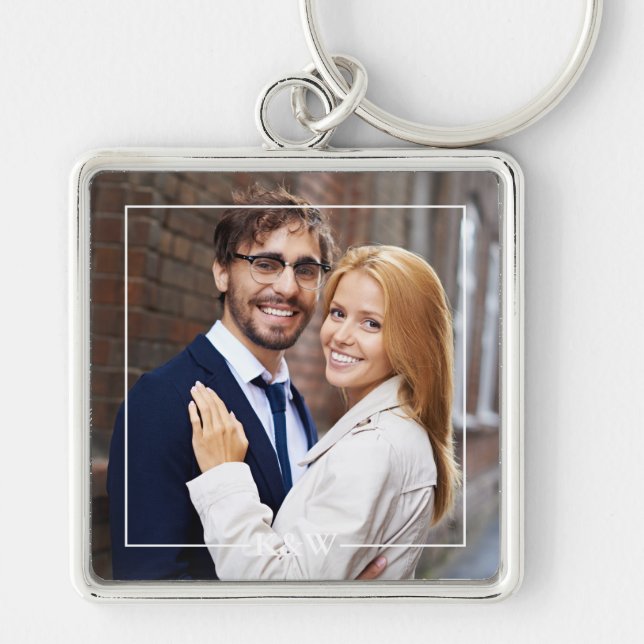 Modernes Rahmen- und Monogramm-Foto Schlüsselanhänger (Vorne)