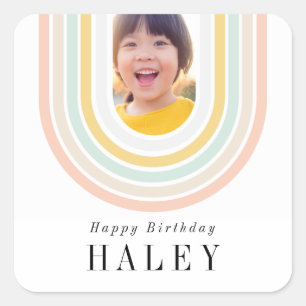 Modernes Rainbow-Birthday-Foto Quadratischer Aufkleber