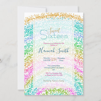 Modernes Rainbow Glitzer Dots Design Einladung