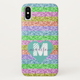Modernes Rainbow Glitzer Script Name Monogram Case-Mate iPhone Hülle