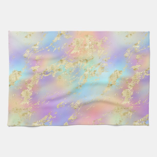 Modernes Rainbow-Gradient- und Gold-Marmormuster Geschirrtuch (Horizontal)