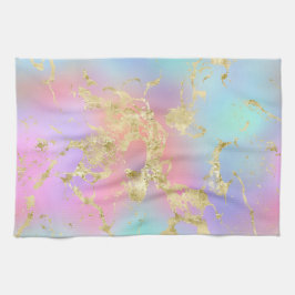 Modernes Rainbow-Gradient- und Gold-Marmormuster Geschirrtuch