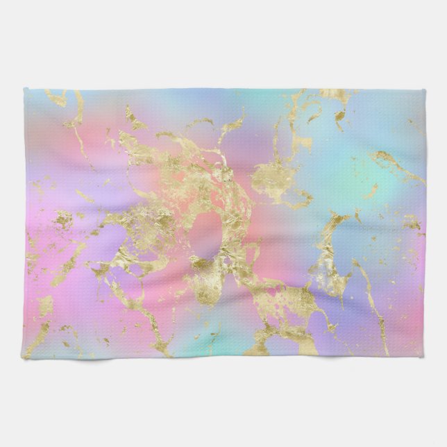 Modernes Rainbow-Gradient- und Gold-Marmormuster Geschirrtuch (Horizontal)