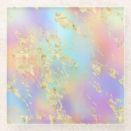 Modernes Rainbow-Gradient- und Gold-Marmormuster Glasuntersetzer