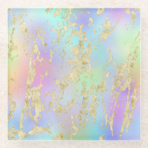 Modernes Rainbow-Gradient- und Gold-Marmormuster Glasuntersetzer