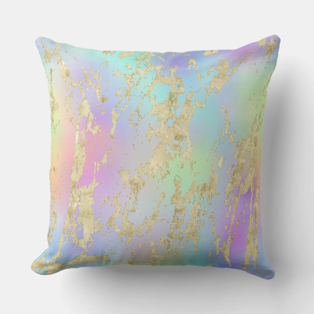 Modernes Rainbow-Gradient- und Gold-Marmormuster Kissen (Vorderseite)
