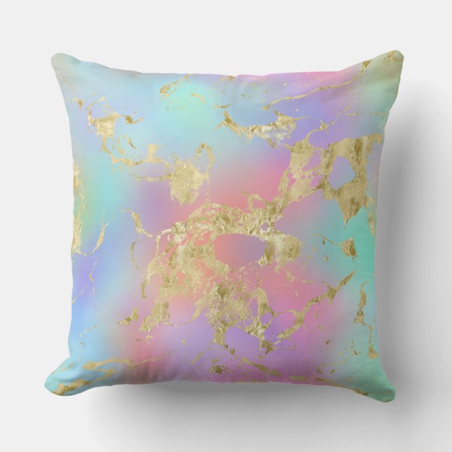 Modernes Rainbow-Gradient- und Gold-Marmormuster Kissen (Vorderseite)
