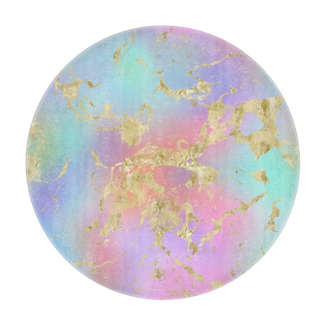 Modernes Rainbow-Gradient- und Gold-Marmormuster Schneidebrett (Vorderseite)