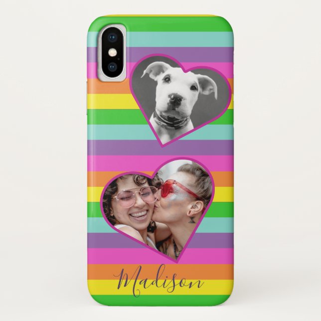 Modernes Rainbow-Herz-Foto-Script-Name Monogram C Case-Mate iPhone Hülle (Rückseite)