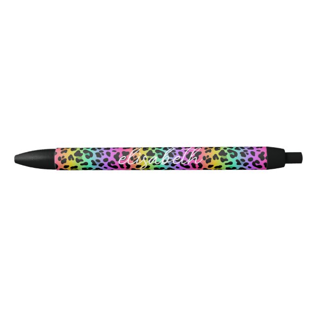 Modernes Rainbow Leopard Skin Pattern Monogram Kugelschreiber (Vorderseite)