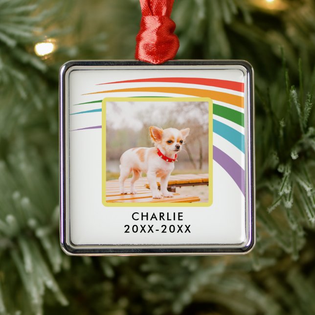 Modernes Rainbow-Pet-Foto Ornament Aus Metall (Baum)