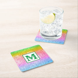 Modernes Rainbow-Raindrops Monogramm Rechteckiger Pappuntersetzer