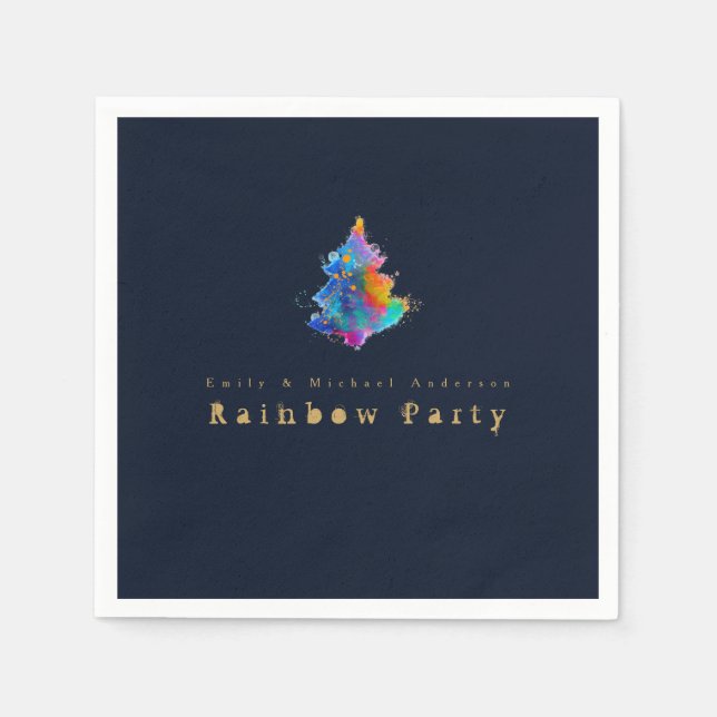 Modernes Rainbow Weihnachtsbaum Personalisiertes P Serviette (Vorderseite)