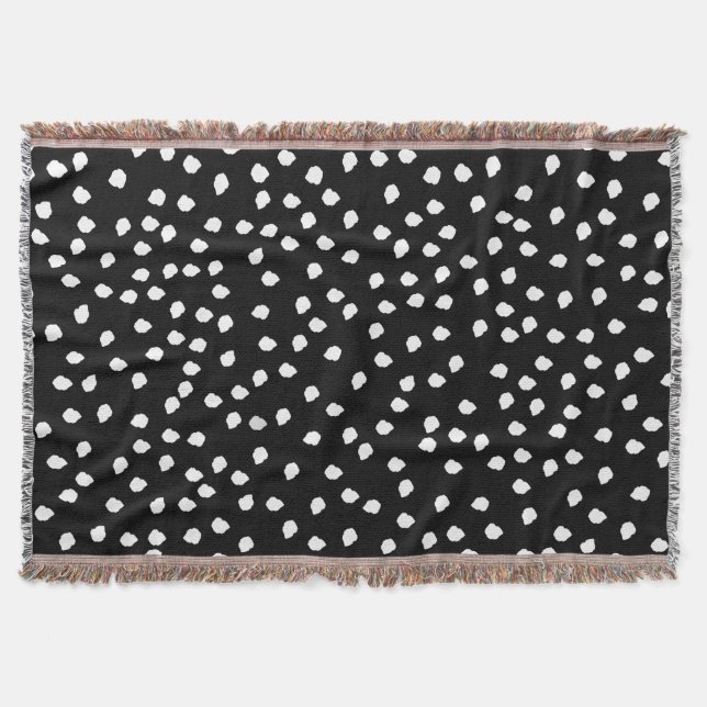 Modernes Random Polka Dot Muster Schwarz-Weiß Decke (Vorderseite)