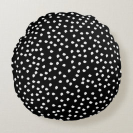 Modernes Random Polka Dot Muster Schwarz-Weiß Rundes Kissen