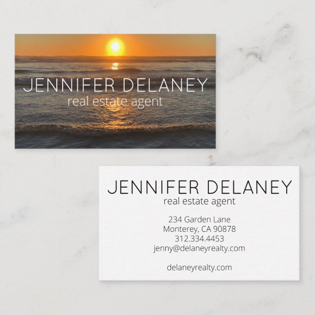 Modernes Real Anwesen Agent Beach Waves Sunset Fot Visitenkarte (Vorne/Hinten)