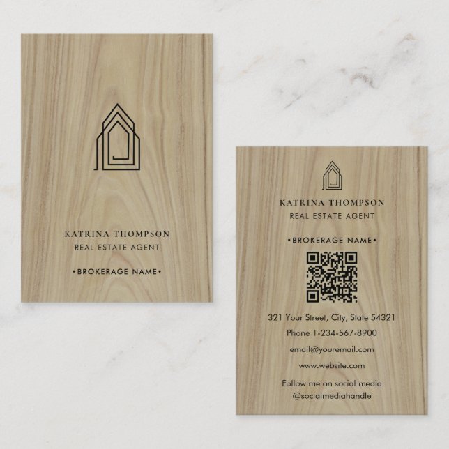 Modernes Real Anwesen Agent Realtor Logo Holz Visitenkarte (Vorne/Hinten)