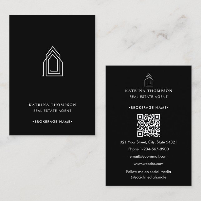 Modernes Real Anwesen Agent Realtor Logo Schwarz-w Visitenkarte (Vorne/Hinten)