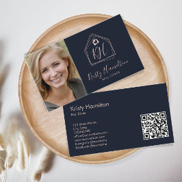 Modernes Real Anwesen Beruflich Realtor Navy Blush Visitenkarte