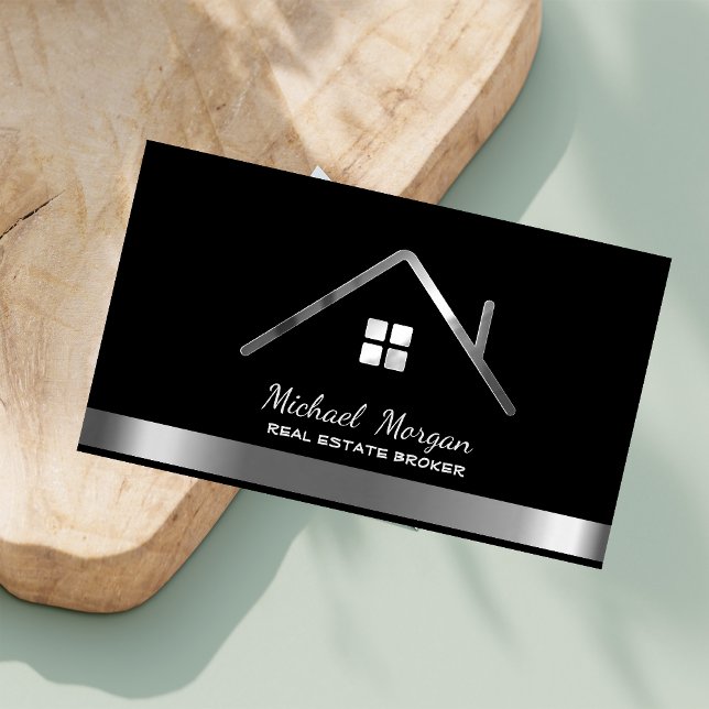 Modernes Real Anwesen Broker House Roof Black Visitenkarte (Von Creator hochgeladen)
