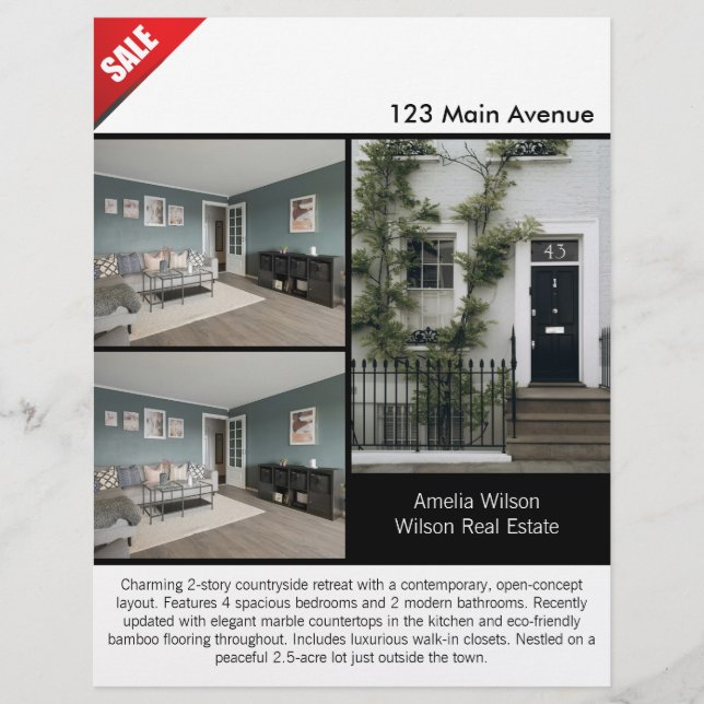 Modernes Real Anwesen Listing zweiseitiger Foto Fl Flyer (Vorne)