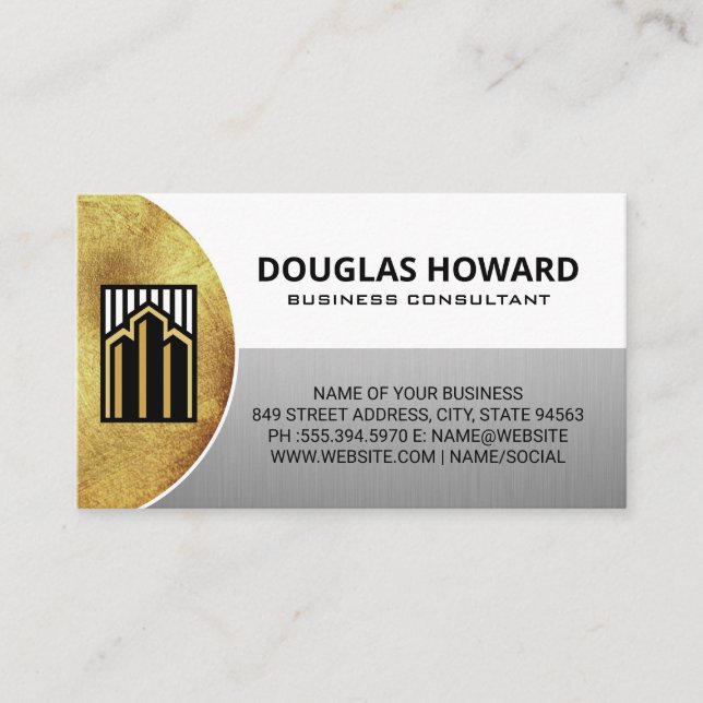 Modernes Real Anwesen Logo | Golden Silver White Visitenkarte (Vorderseite)