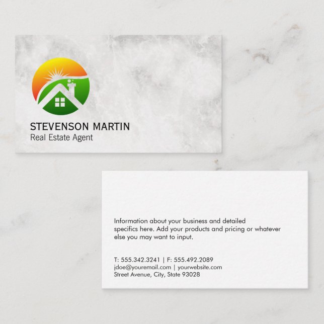 Modernes Real Anwesen Logo | Marmoruntergrund Visitenkarte (Vorne/Hinten)