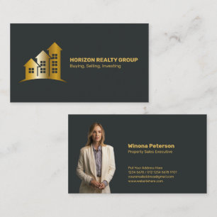Modernes Real Anwesen mit Foto- & Gold House-Logo Visitenkarte