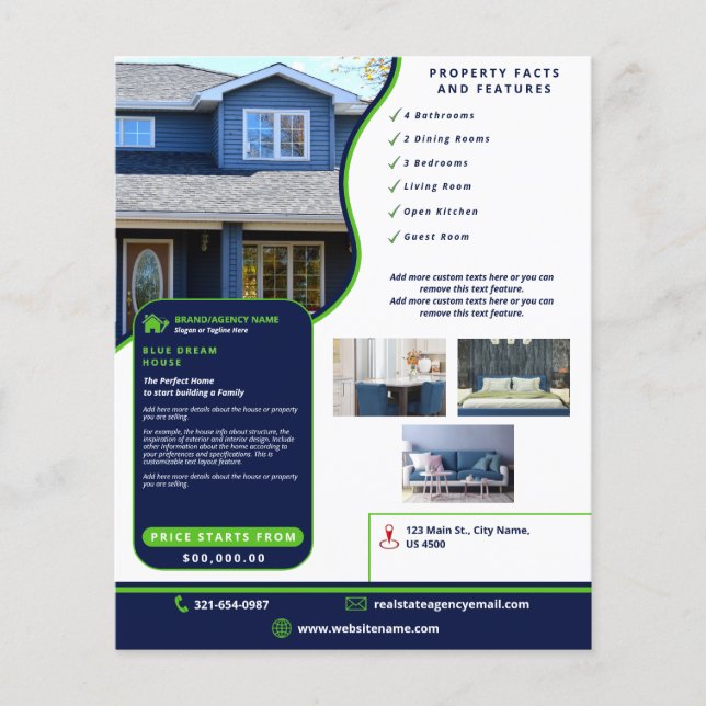Modernes Real Anwesen Navy Blue und Green individu Flyer (Vorne)
