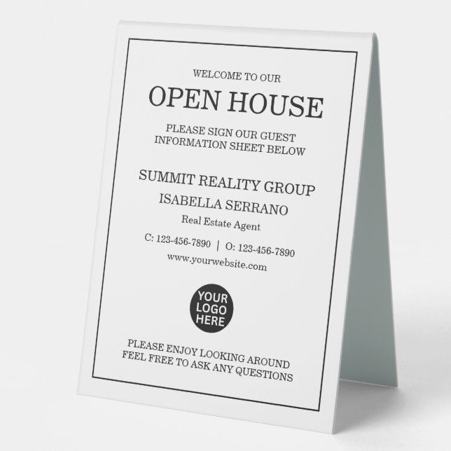 Modernes Real Anwesen Open House Doppelseitig Tischaufsteller (Vorderseite)