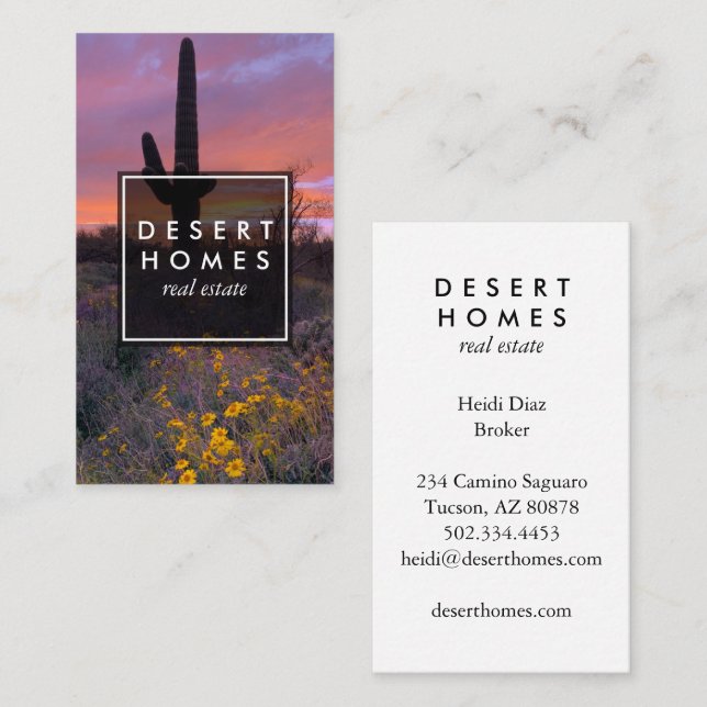 Modernes Real Anwesen Saguaro Sunset Wüste Foto Visitenkarte (Vorne/Hinten)