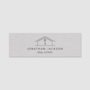 Modernes Realtor-Haus-Logo Grauer Kunstleinen Namensschild