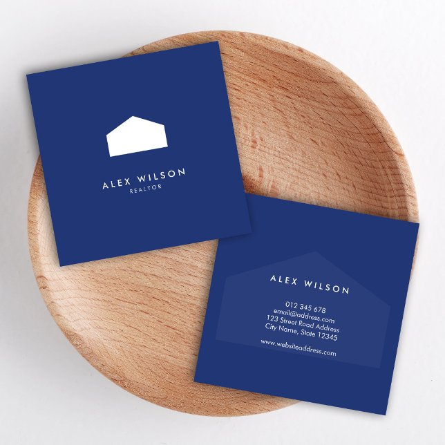 Modernes Realtor in Blau und Weiß Quadratische Visitenkarte (Von Creator hochgeladen)