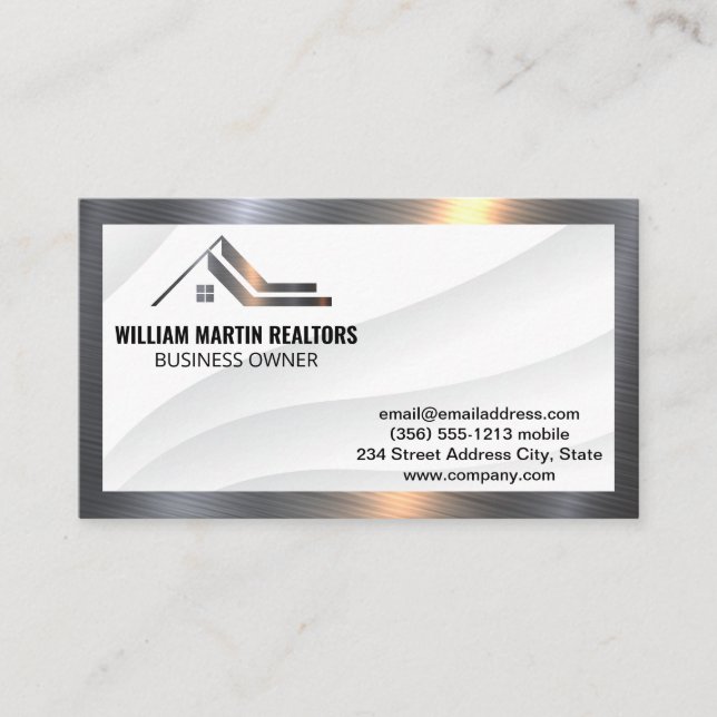 Modernes Realtor-Metall-Logo | Metallgrenze Visitenkarte (Vorderseite)