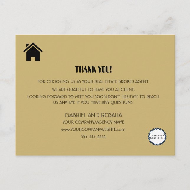 Modernes Realtor Pale Gold Business Danke Postca Postkarte (Vorderseite)