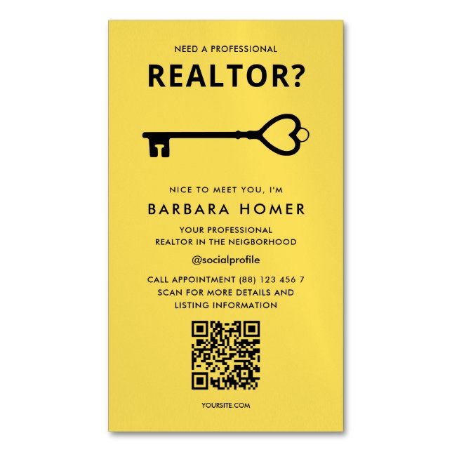 Modernes Realtor Real Anwesen Schwarz und Gelb Magnetische Visitenkarte (Vorderseite Vertikal)