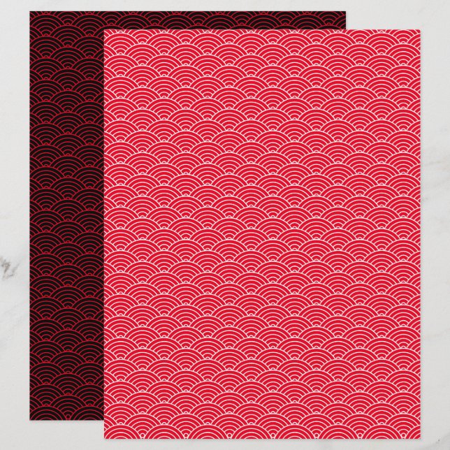 Modernes Red Black Japanisch Wave Scrapbook Paper (Vorne/Hinten)