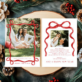 Modernes Red Bow Frohe Weihnachts-Foto Einladung